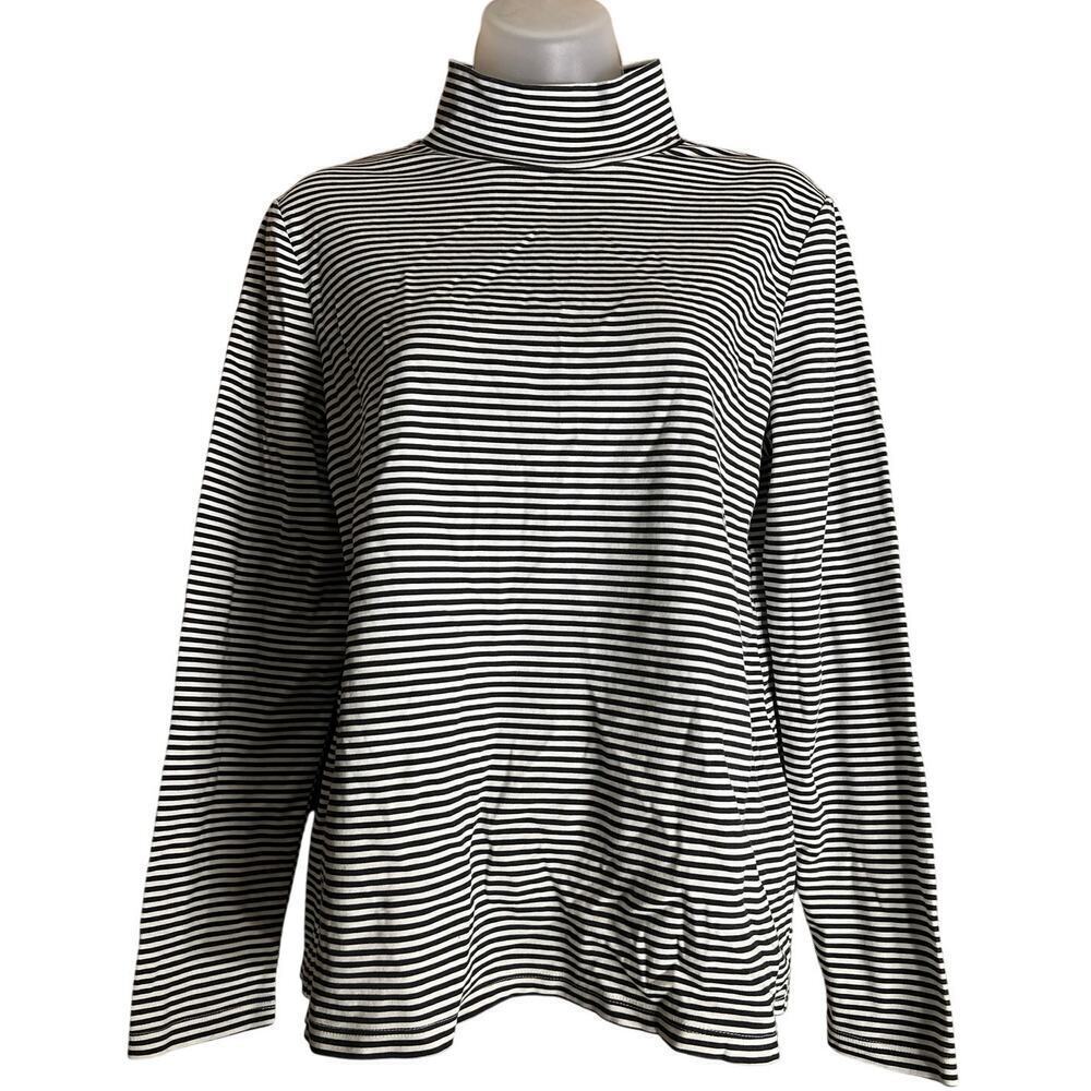 Croft & Barrow Sweater Womens M White Black Turtleneck Pullover Top Long Sleeve